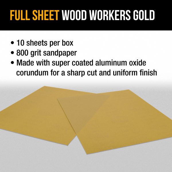800 Grit, Full Size 9  x 11  Sheets, Wood Workers Gold - Box of 10 Sheets - Hand Sand Block Sanding, Cut to Use On Sanders Hot on Sale - Image 4