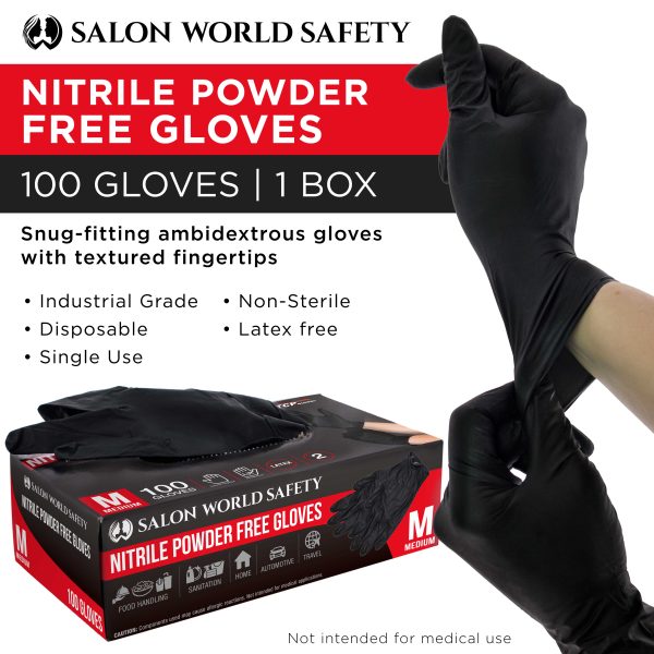 Black Nitrile Disposable Gloves, Box of 100 - Medium, 4 Mil Thick - Latex and Powder Free, Textured Tips, Food Safe, Extra-Strong Protection on Sale - Image 2